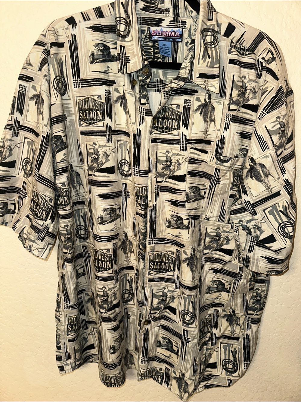 Summa Wild West Saloon Print Button-Up Shirt - Beige & Black